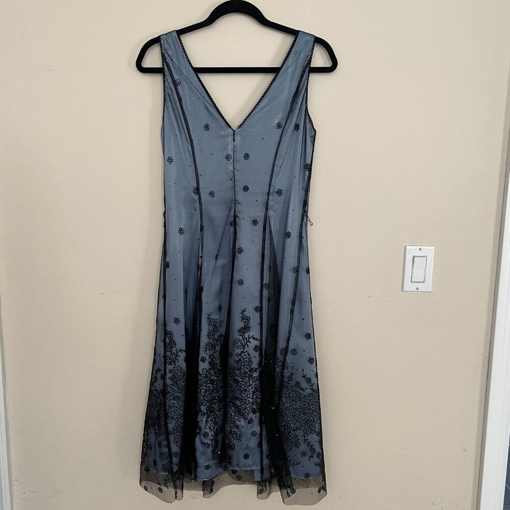 Adrianna Papell Boutique Women's Blue with Black Beaded Dress Size 8 - Picture 2 of 6